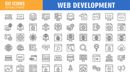 Web development icon set. Editable stroke. Vector illustration