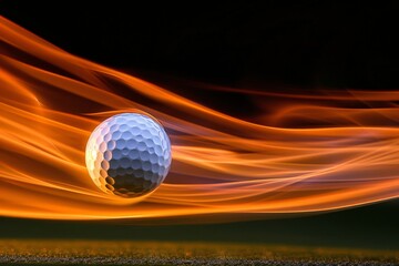 Golf ball thrown at high velocity leaves fiery trail as it moves with powerful force