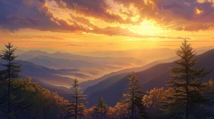 Smoky mountain sunset realistic