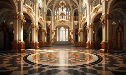 Obraz premium Foyer background flat design side view luxurious ornate hall theme animation Tetradic color scheme