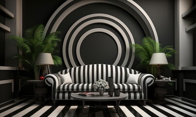 Foyer background flat design top view eclectic art lovers foyer theme 3D render black and white
