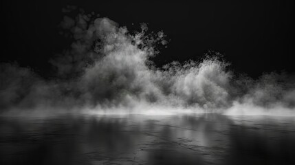 Fototapeta premium black smoke fog cloud on dark floor spooky night mist effect isolated on white horror overlay texture abstract 3d render