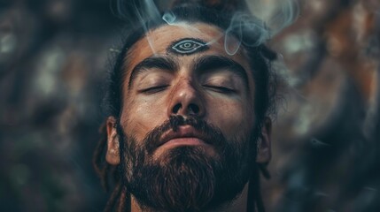 hippie man meditating with his eyes closed in high resolution