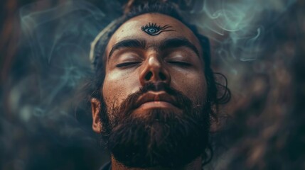 hippie man meditating with his eyes closed in high resolution and quality