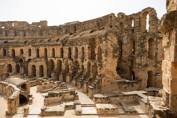 Obraz premium Roman Colosseum at El Jem (El Djem), third largest colosseum in world. Tunisia, Africa