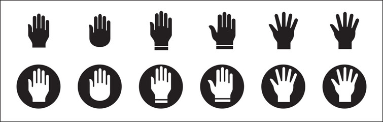 Obraz premium Hands symbol collection. Palm hand icons. Hand icon. Hands icon symbol of participate, volunteer, stop, vote. Vector stock graphic, flat style design illustration resource for UI and buttons.
