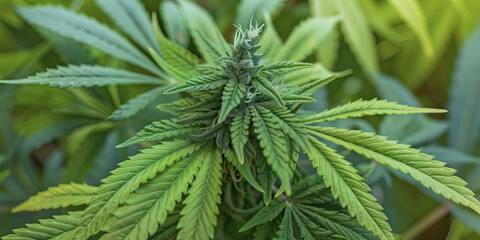 A marijuana bud unfurls its leaves, radiating a soothing green hue.