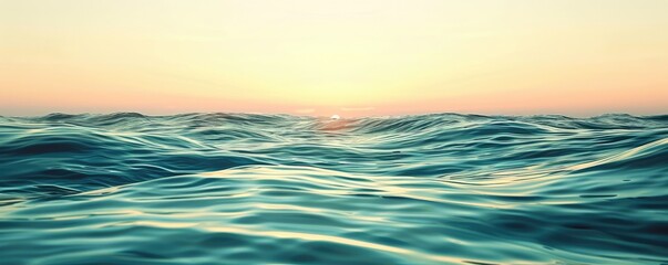 Obraz premium Calm ocean waves at sunset with a clear sky above. The serene water reflects the soft pastel hues of the setting sun, creating a peaceful and tranquil seascape.
