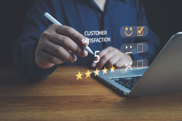 Customer Satisfaction Survey Concept, Users Rate Service Experiences On Online...
