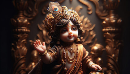 Obraz premium Cute Little Baby Krishna - Gopal - Generative AI