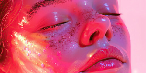 Bubblegum pink drugs: A person's face, eyes closed in meditation, radiating calm and peace