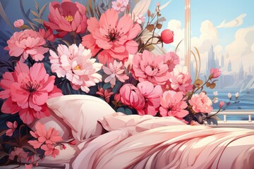 Guest Room background flat design front view welcoming cozy theme animation Complementary Color Scheme