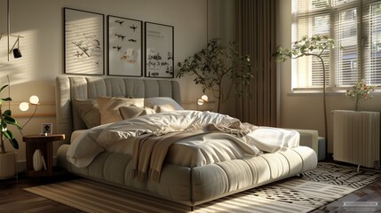 Bedroom interior. Bed. 3d