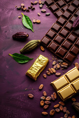 chocolate and gold on a purple background
