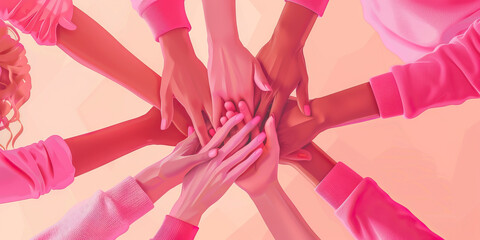 Pastel pink drugs: A group of people, hands intertwined, standing in a circle of support and unity