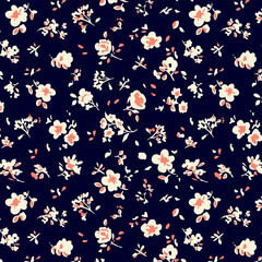 Scattered flowers and flying leaves pattern