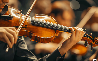 Violinist Performing in Classical Music Orchestra