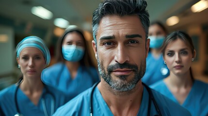 Obraz premium group of medical workers portrait in hospital