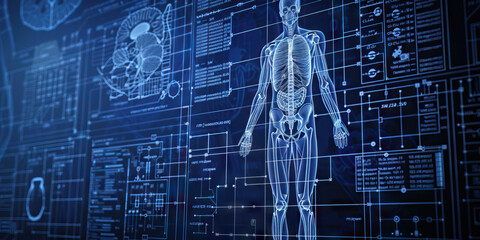 A blueprint of the human body adorns a scientist's wall, reminding them of the delicate balance between structure and function