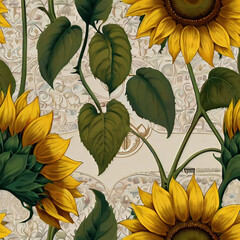 Botanical Sunflower, Yellow flower, summer