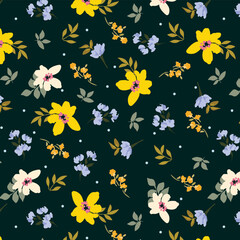 Scattered wildflowers colorful botanical pattern