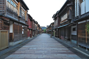 Kanazawa,Japan - May 14,2024: Higashi Chaya Tea District in Kanazawa at dawn