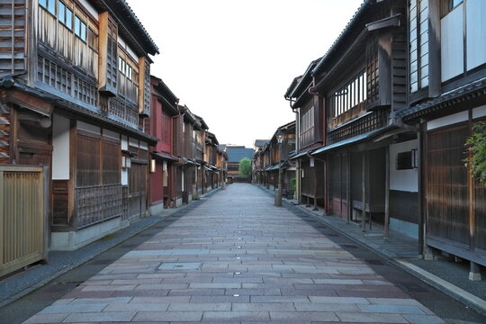 Kanazawa,Japan - May 14,2024: Higashi Chaya Tea District in Kanazawa at dawn