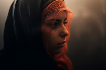 woman with hijab stuck in shadow