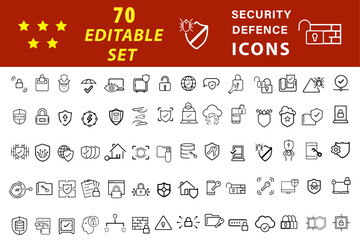 Defense security Pixel perfect thin line icons. Computer, security, web, safety, protection. For website marketing design, logo, app, template, ui, etc. Vector illustration.