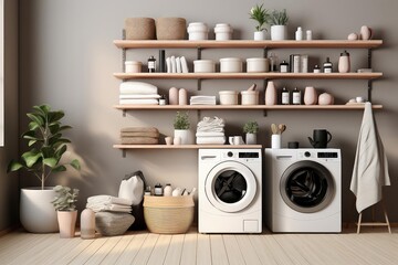 Laundry Room background flat design top view rustic charm theme water color Triadic Color Scheme