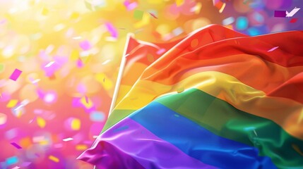 vibrant lgbt pride month celebration with rainbow flag and colorful background 3d illustration