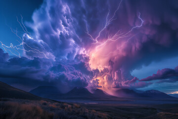Fototapeta premium intense lighting storm, big clouds, ground strikes