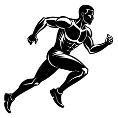 Geometric running man, black and white, vector illustration, white background 