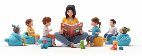 A teacher is reading a book to a group of children.