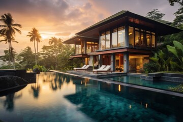 An Architectural Marvel: A Luxurious Villa in the Heart of the Jungle with a Stunning Sunset View