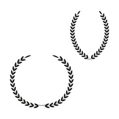Laurel wreath pair set. Classic victory symbol. Black leaf Vector design. Award ceremony icon.