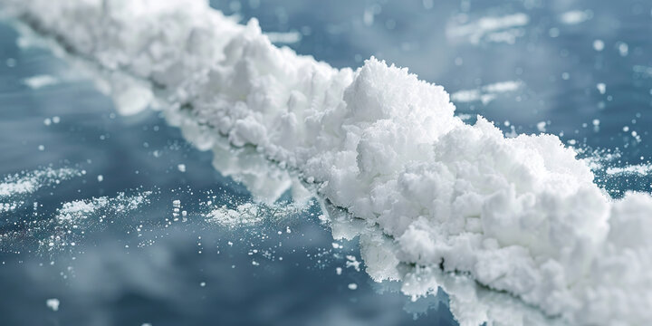 A line of cocaine rests innocently on a mirror it's powder in a pile. Drugs.