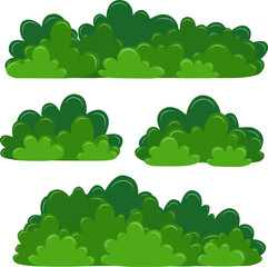 Obraz premium Set of Green Bushes. Simple Grass Element Collection. Vector Flat Illustration on White Background