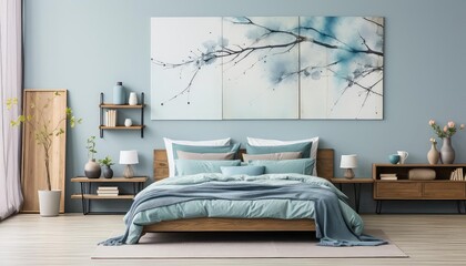 Master Bedroom background flat design top view minimalist zen theme water color Triadic Color Scheme
