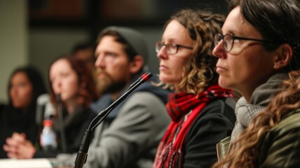 Obraz premium The panel listens respectfully as activists share personal stories about the positive effects of coal energy in their communities.