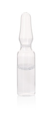 One glass ampoule with liquid isolated on white