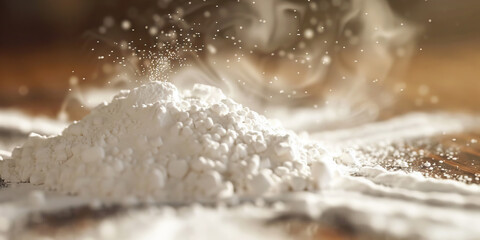 White powder cocaine pile on table. Dust of drugs.