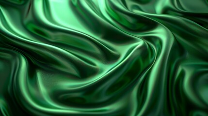 Obraz premium Luxurious green silk fabric with abstract wavy texture for elegant drapery background