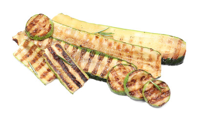 Delicious grilled zucchini and rosemary isolated on white