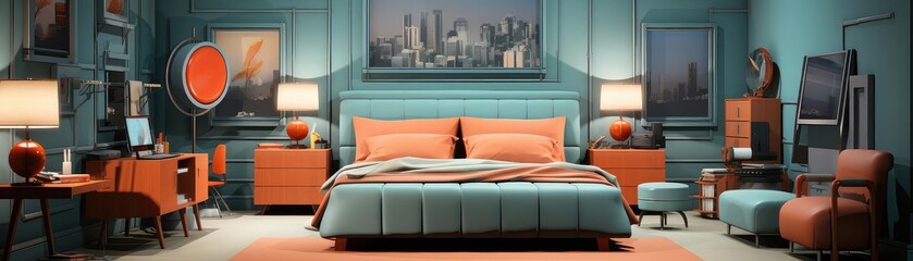 Master Bedroom background flat design front view luxurious suite theme animation Complementary Color Scheme