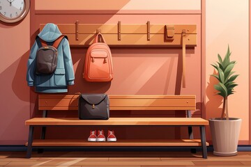 Mudroom background flat design side view luxurious landing zone theme animation Tetradic color scheme