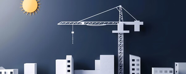 City development landscape with tower cranes pastel color paper art style minimalist 3d illustration for sustainable growth concept