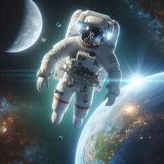 3d astronaut in space with a cinematic cutscene