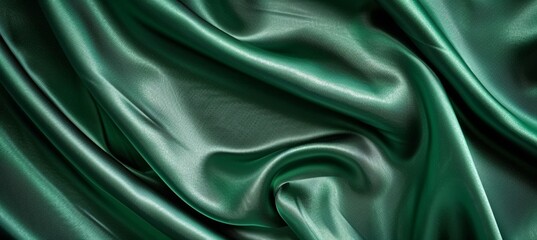 Obraz premium Luxurious green silk drapery background with wavy abstract satin texture pattern