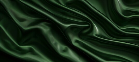 Obraz premium Luxurious green silk drapery background with abstract wavy satin texture pattern